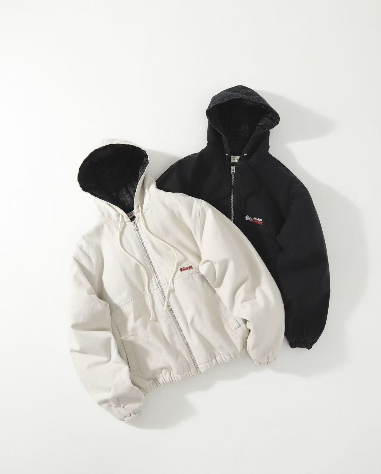 Stussy 斯图西 24FW 水洗做旧字母刺繡 Logo 夾克拉鍊棉服外套