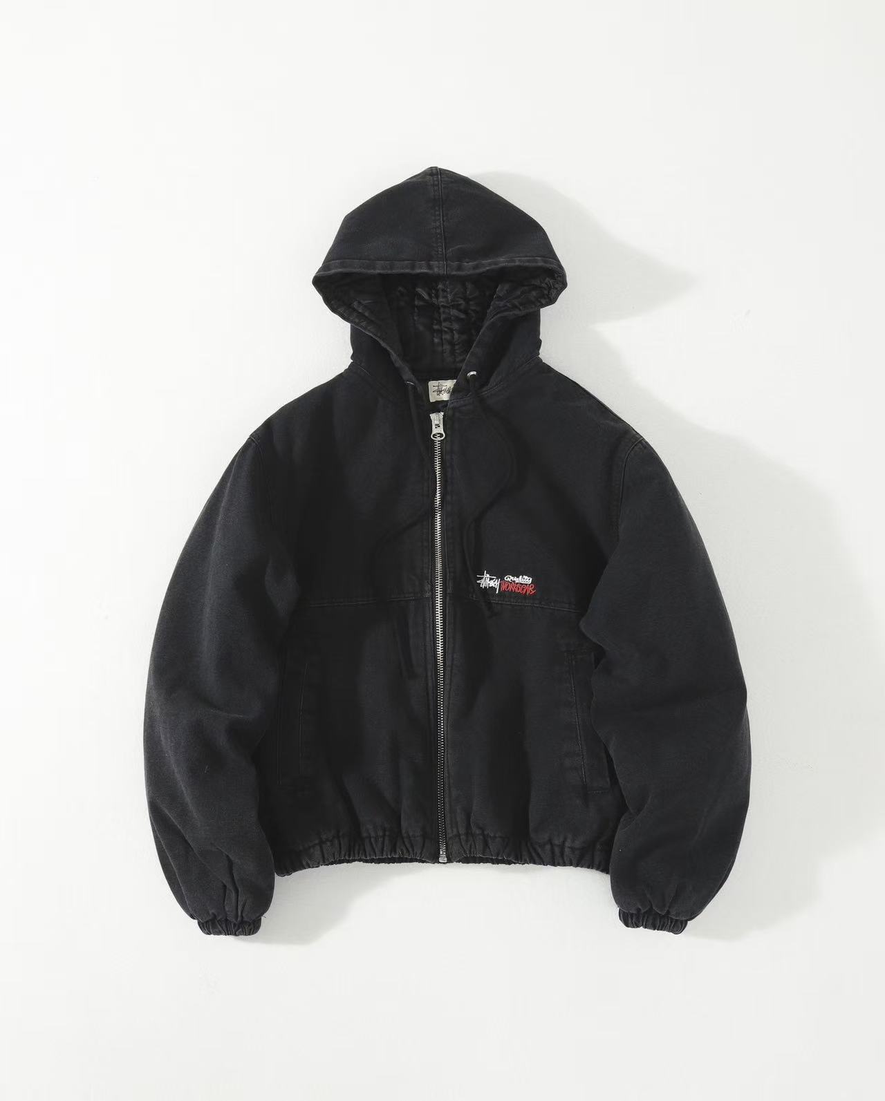 Stussy 斯图西 24FW 水洗做旧字母刺繡 Logo 夾克拉鍊棉服外套