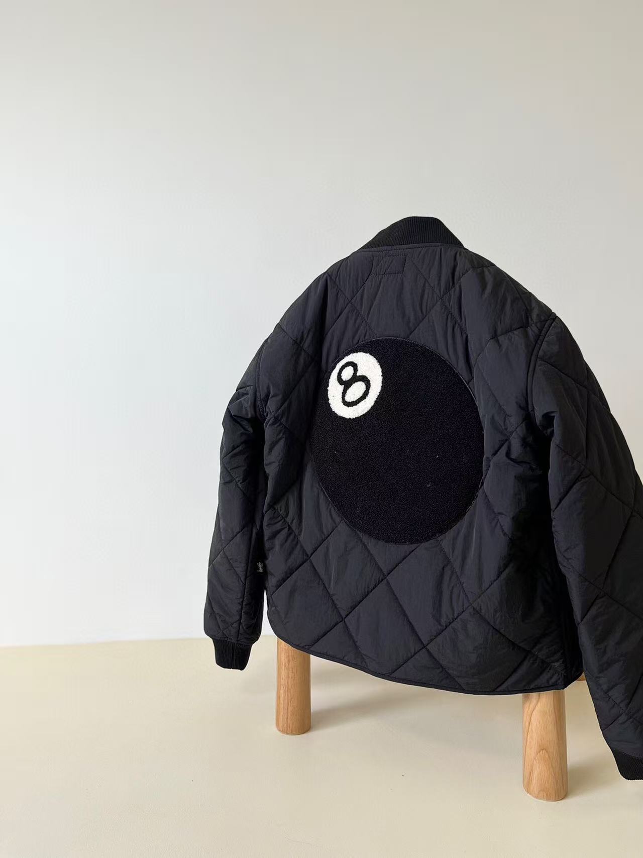 Stussy FW23 8 BALL 拼接棉襖內裡夾克 斯圖西桌球黑8拼色縫線拉鍊外套 斯圖西8號球菱形棉衣！男女同款！