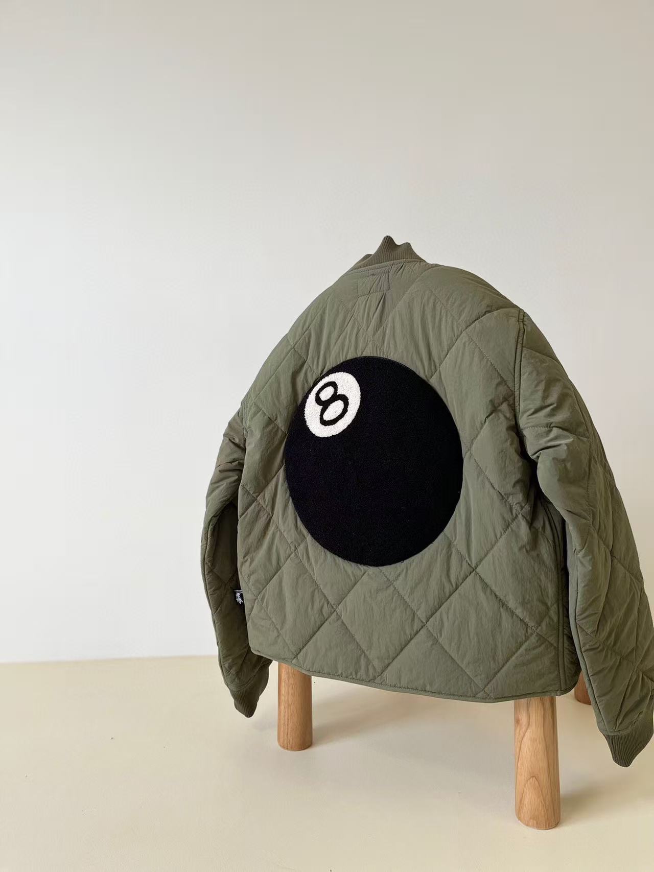 Stussy FW23 8 BALL 拼接棉襖內裡夾克 斯圖西桌球黑8拼色縫線拉鍊外套 斯圖西8號球菱形棉衣！男女同款！