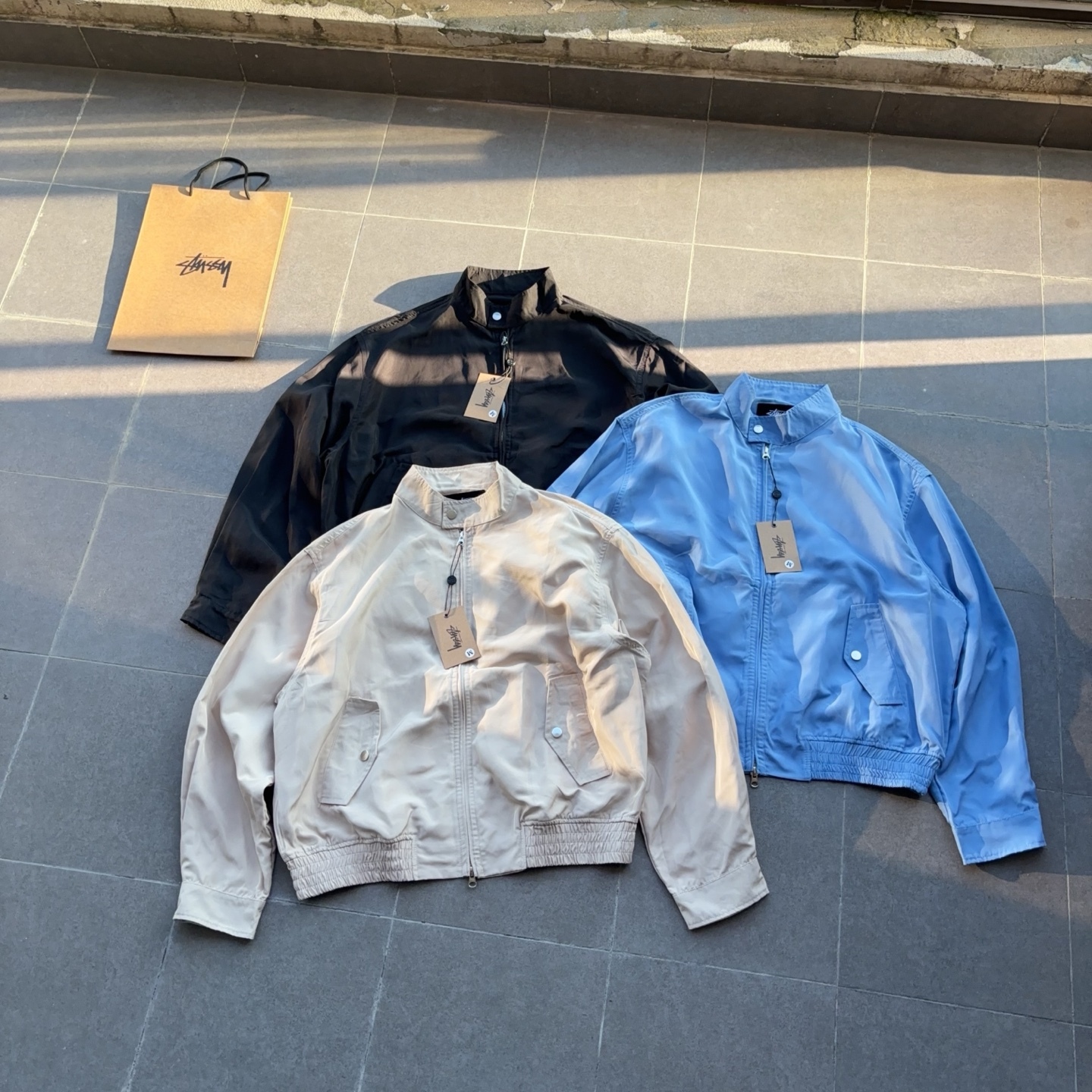 stussy拉鍊翻蓋字母印花 美式哈靈頓復古夾克外套 