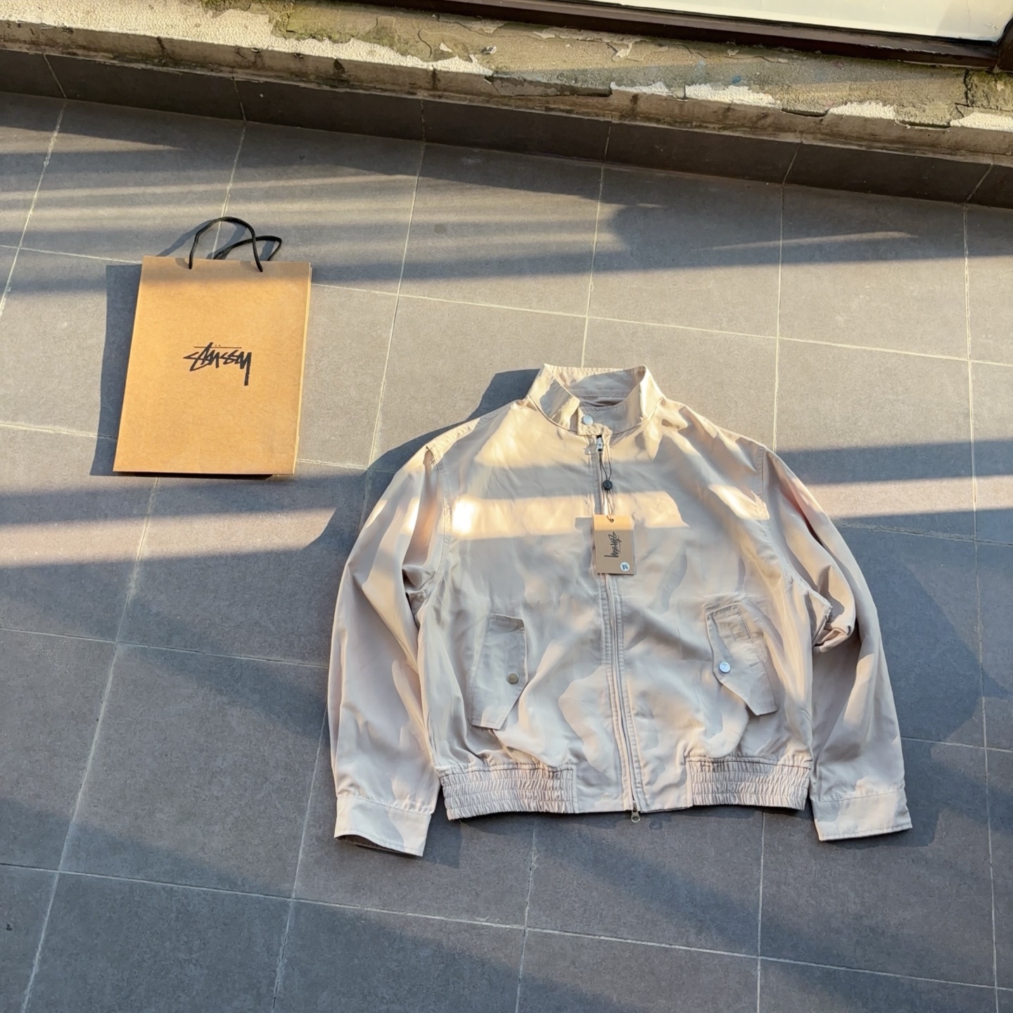 stussy拉鍊翻蓋字母印花 美式哈靈頓復古夾克外套 