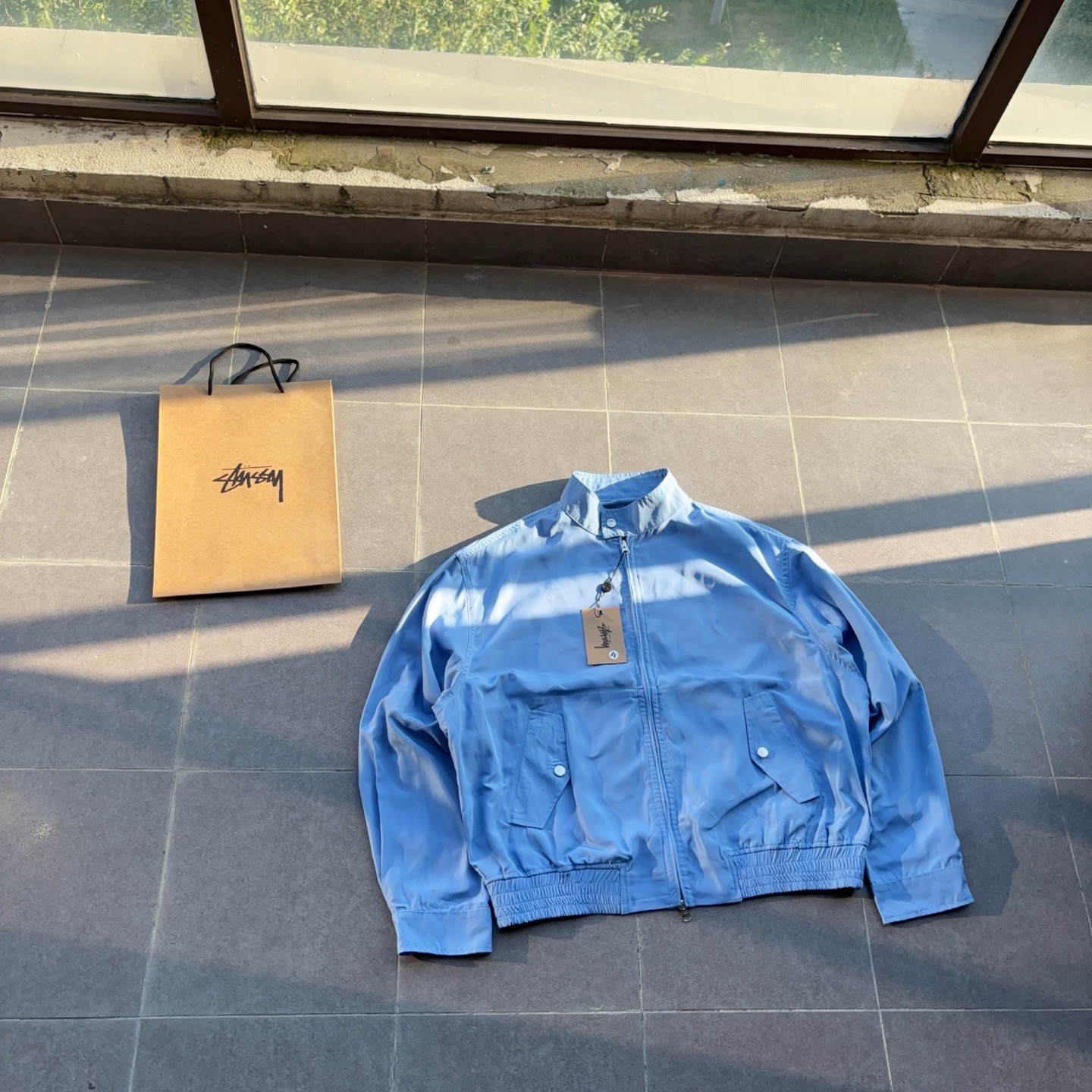 stussy拉鍊翻蓋字母印花 美式哈靈頓復古夾克外套 