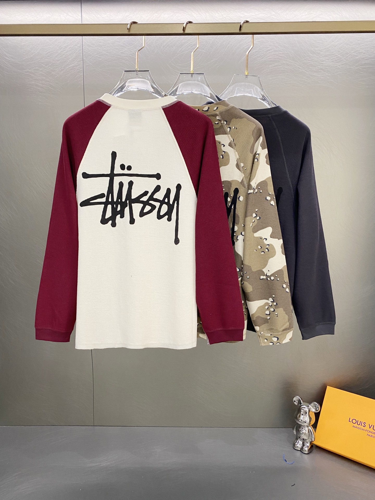 Stussy斯圖西 秋季系列 logo徽標設計插肩袖華夫格長袖美式復古T恤CX010 男女同款