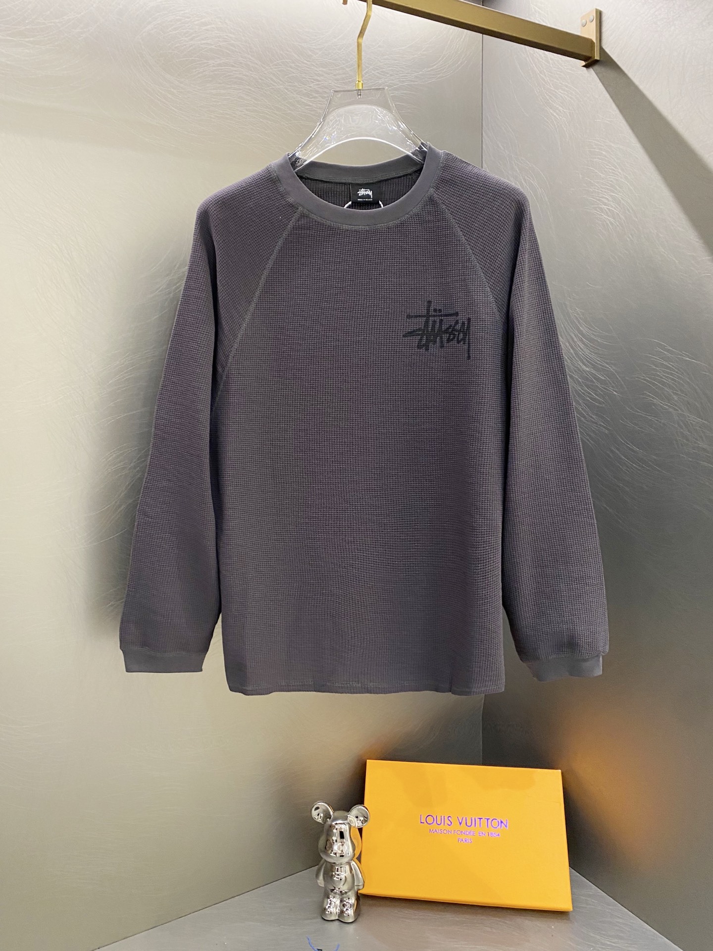 Stussy斯圖西 秋季系列 logo徽標設計插肩袖華夫格長袖美式復古T恤CX010 男女同款