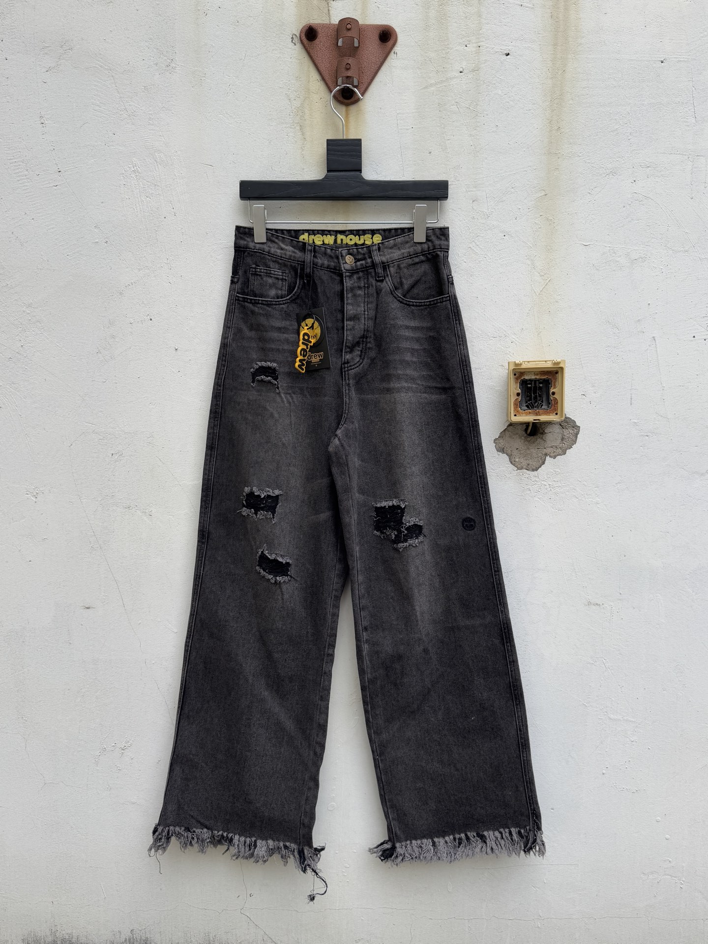 DREW house 笑臉寬腿破壞寬鬆直筒牛仔長褲牛仔褲