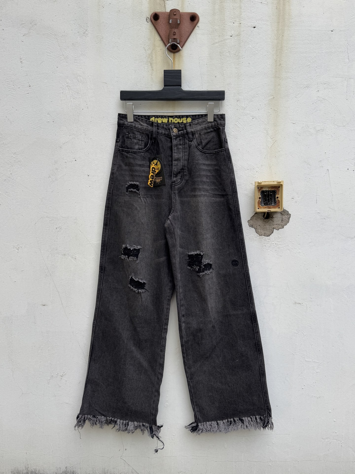 DREW house 笑臉寬腿破壞寬鬆直筒牛仔長褲牛仔褲
