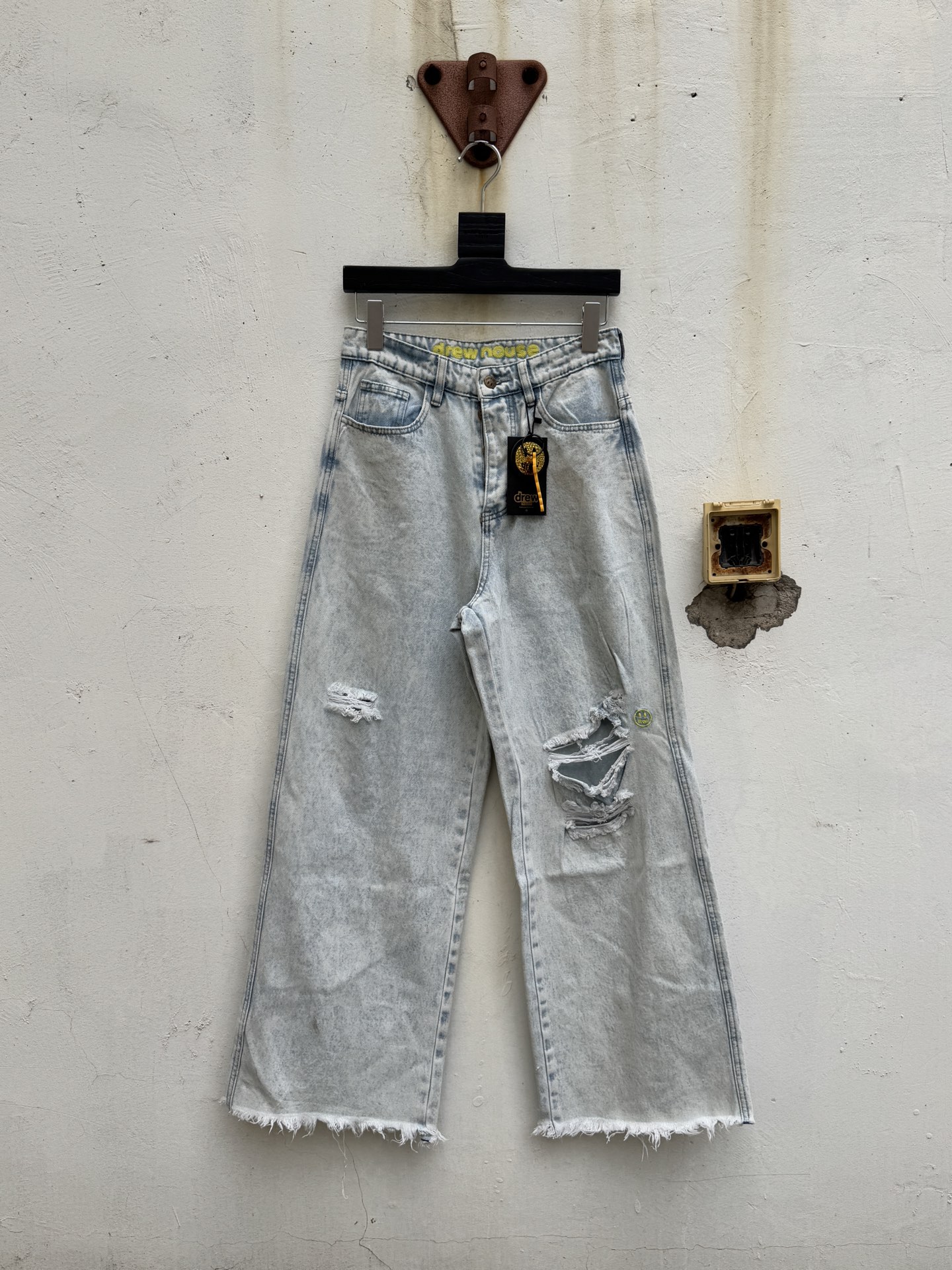 DREW house 笑臉寬腿破壞寬鬆直筒牛仔長褲牛仔褲