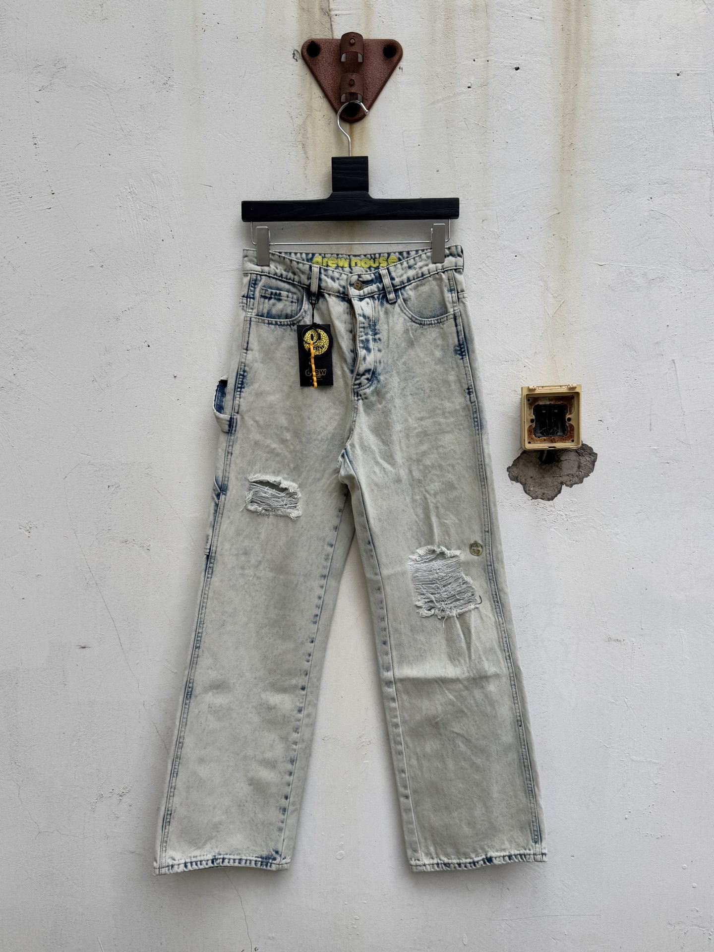 DREW house迷你笑臉伐木刺繡工裝牛仔褲