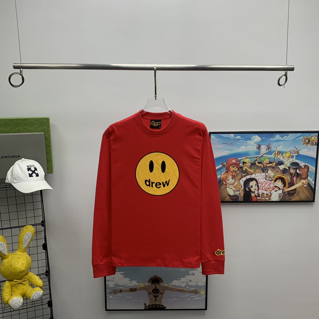 新款23SS比伯同款笑脸drew高街宽松秋季长T恤