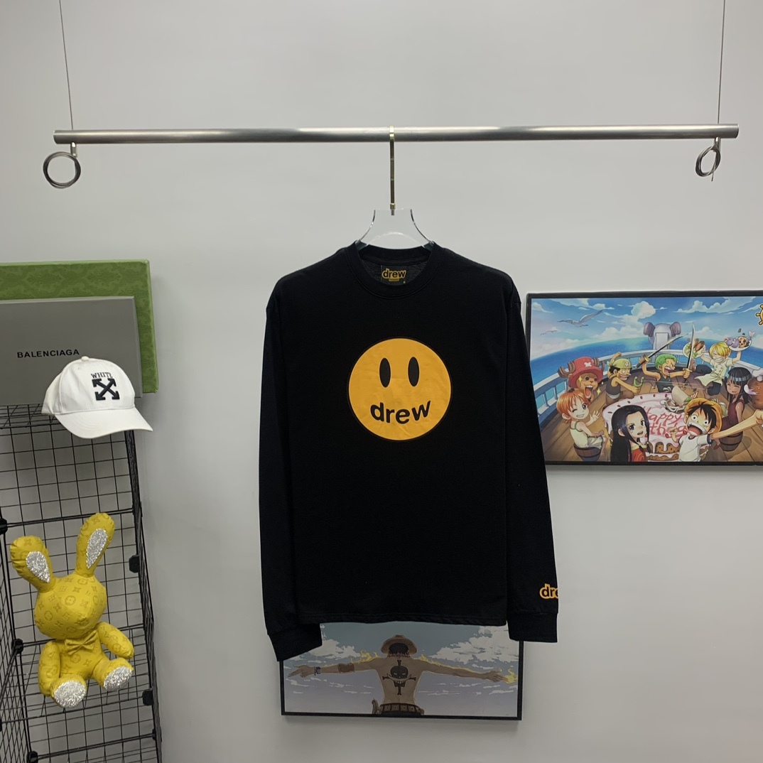 新款23SS比伯同款笑脸drew高街宽松秋季长T恤