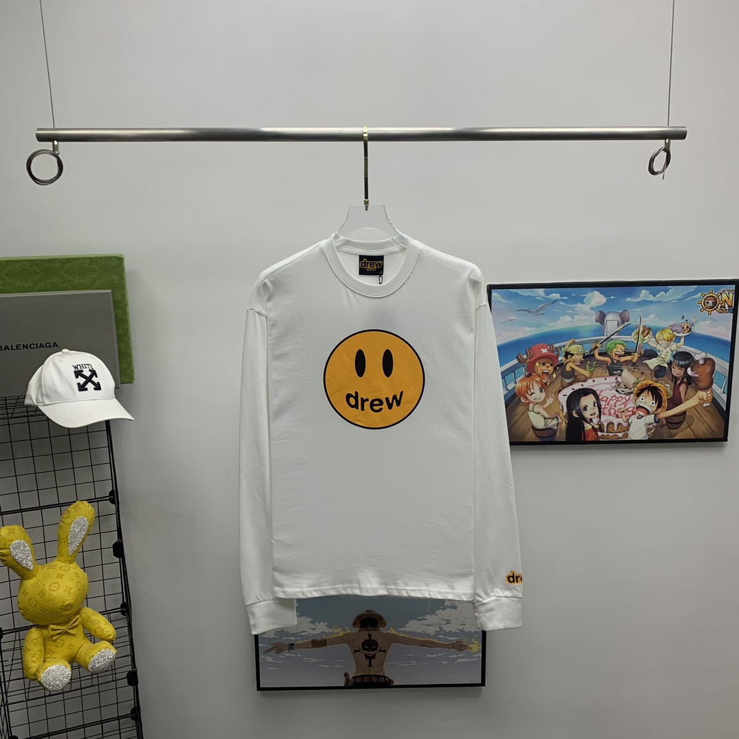 新款23SS比伯同款笑脸drew高街宽松秋季长T恤