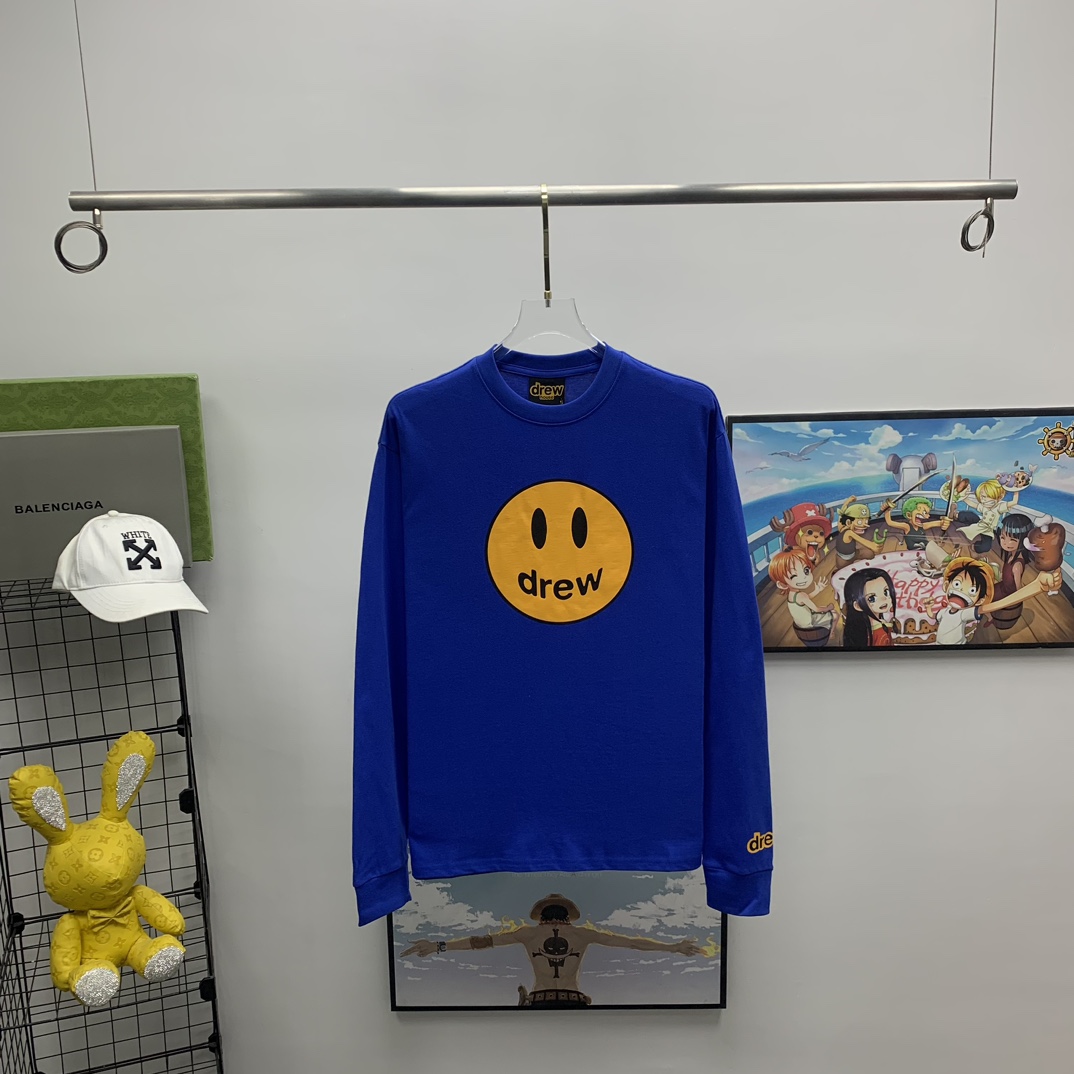 新款23SS比伯同款笑脸drew高街宽松秋季长T恤