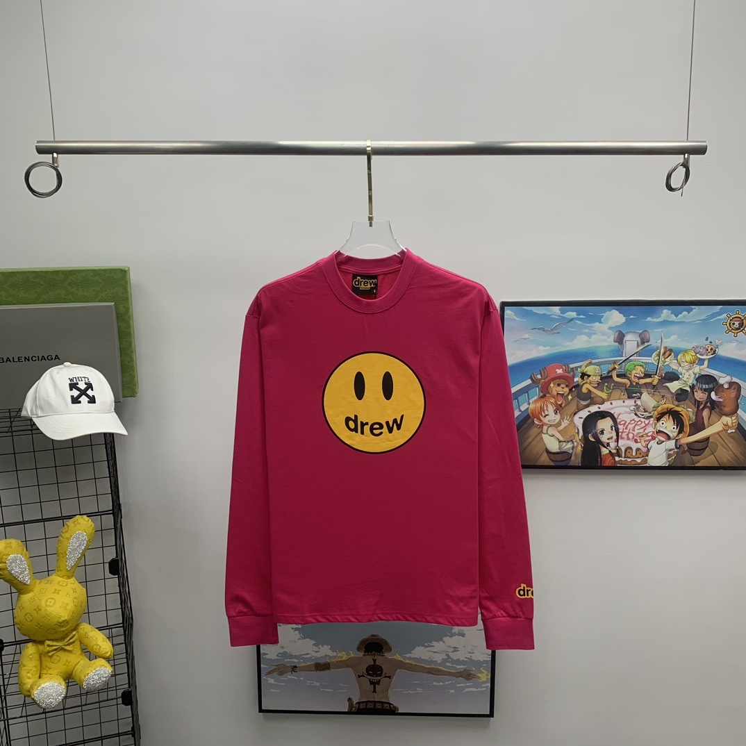 新款23SS比伯同款笑脸drew高街宽松秋季长T恤