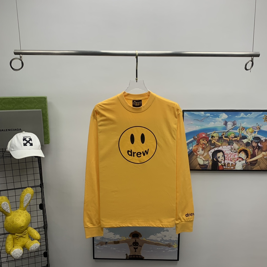 新款23SS比伯同款笑脸drew高街宽松秋季长T恤