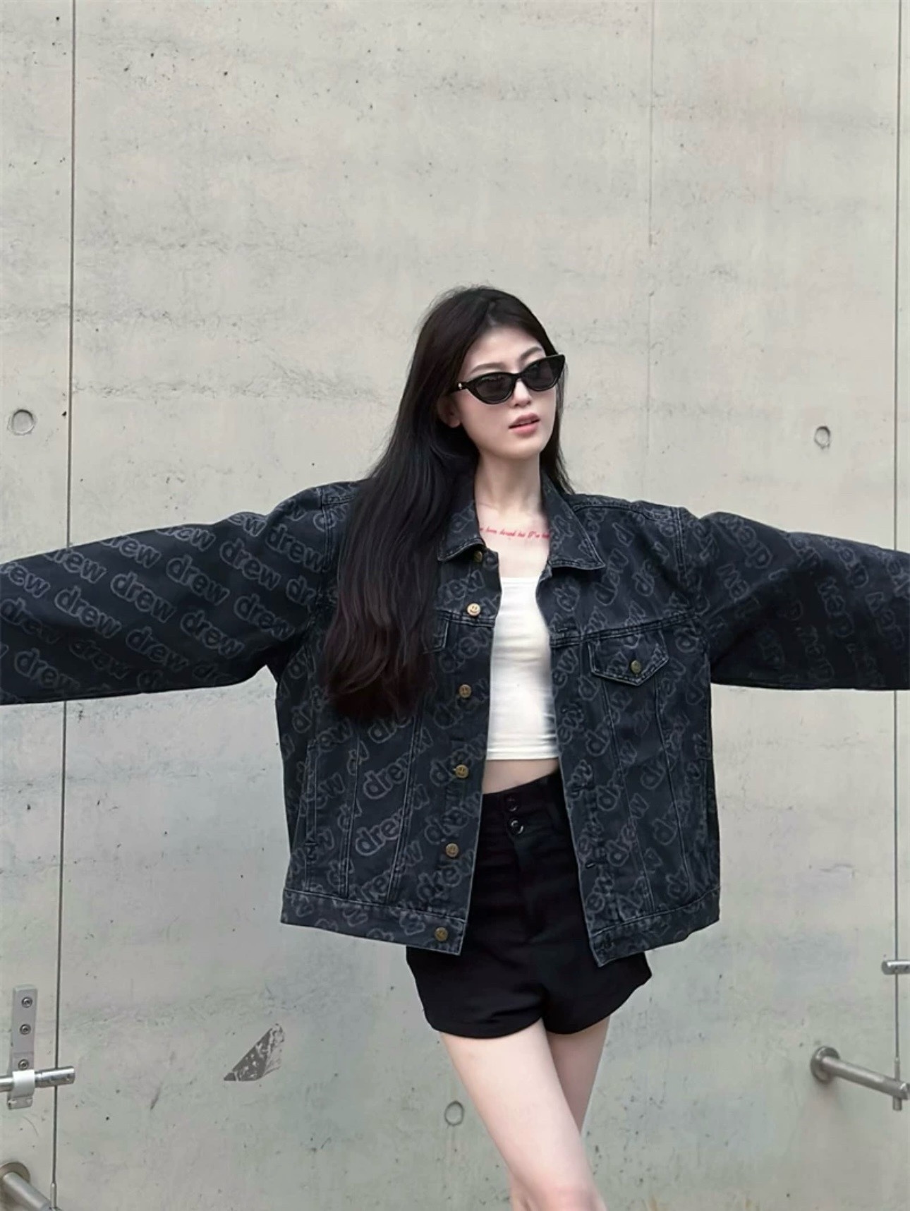 Drew House 笑臉系列字母logo 滿印男女牛仔夾克外套