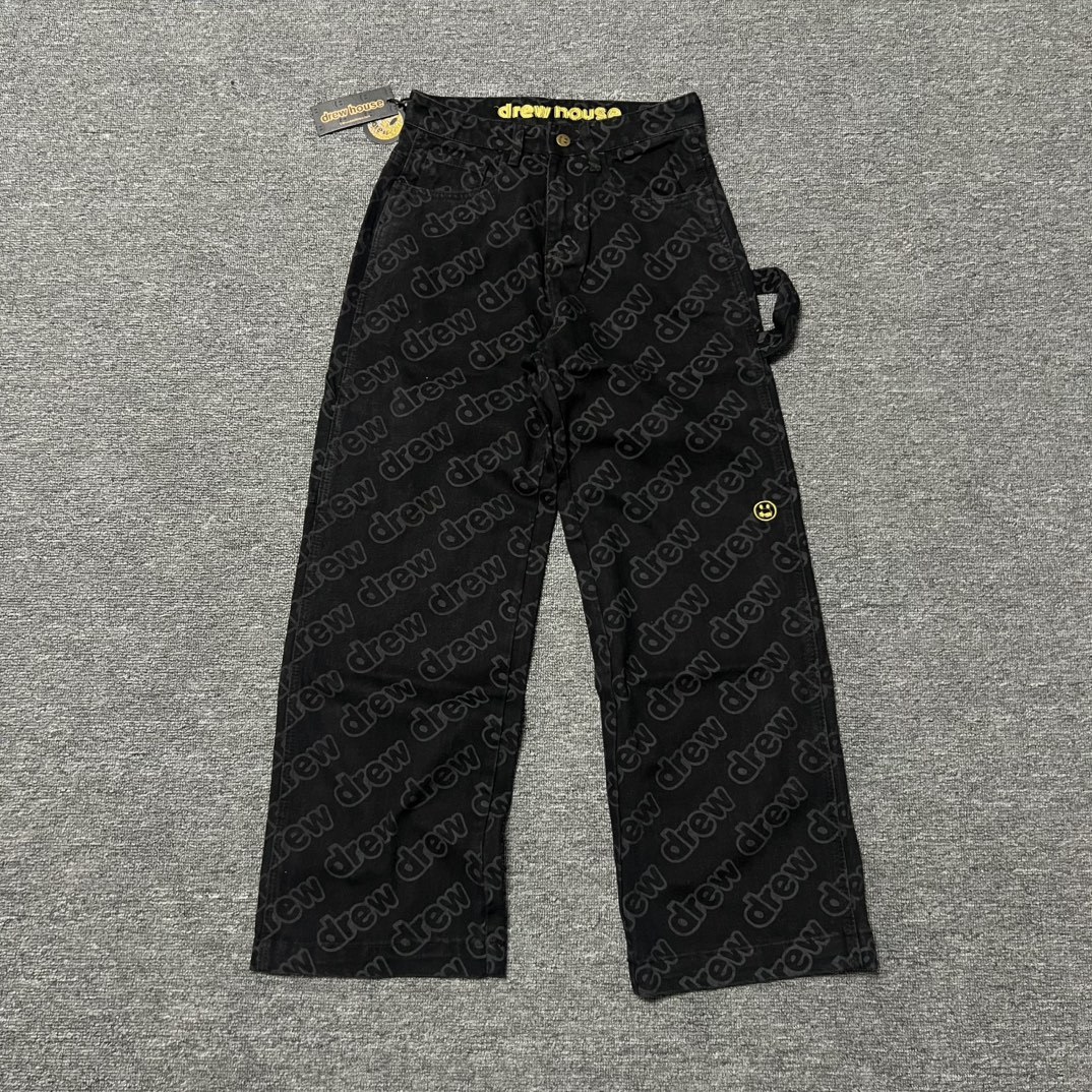 Drew House 笑臉字母滿印工裝直筒牛仔褲男女同款