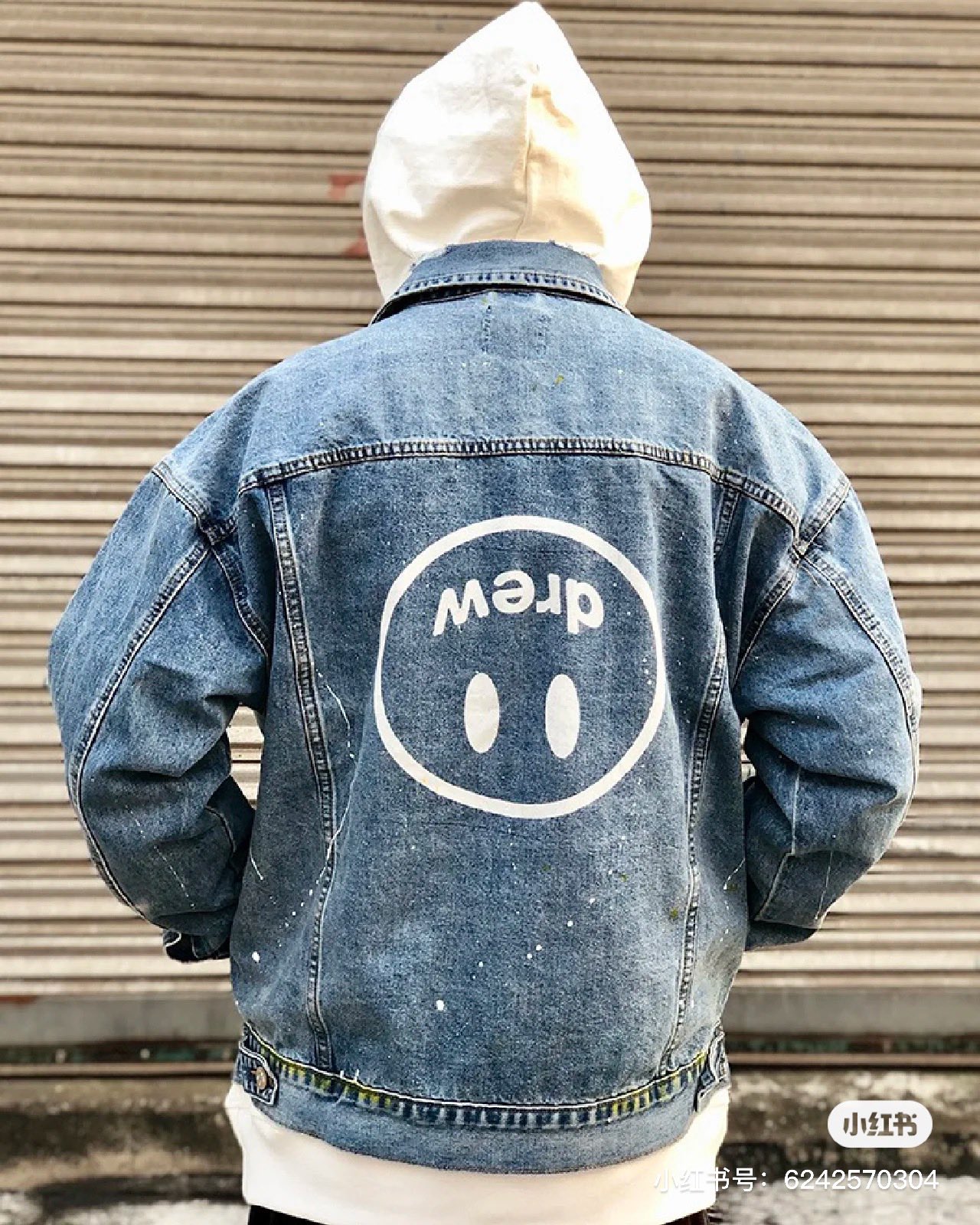 Drew House笑臉 破壞手繪刺繡牛仔做舊外套