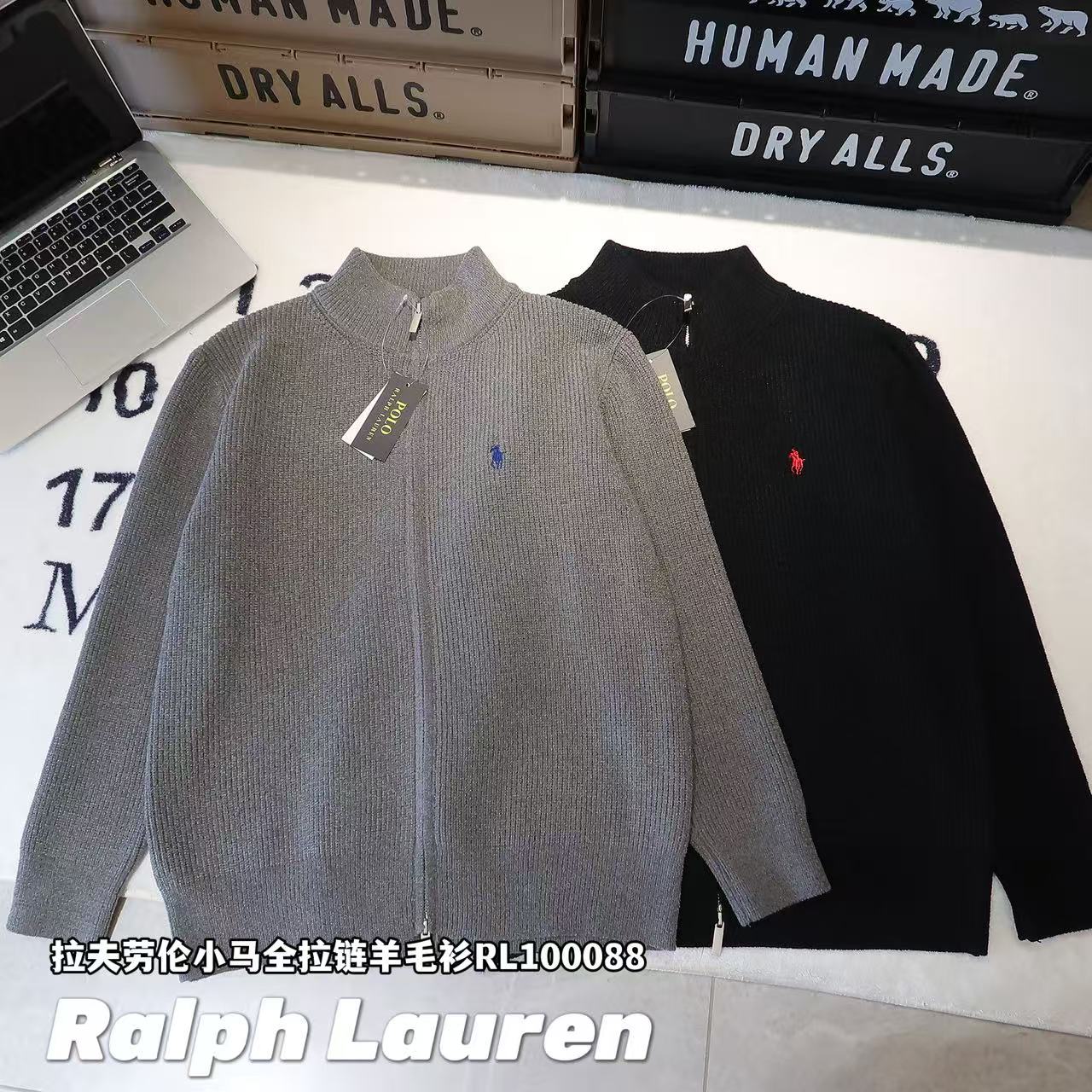 -Ralph Lauren拉夫勞倫小馬全拉鏈羊毛衫