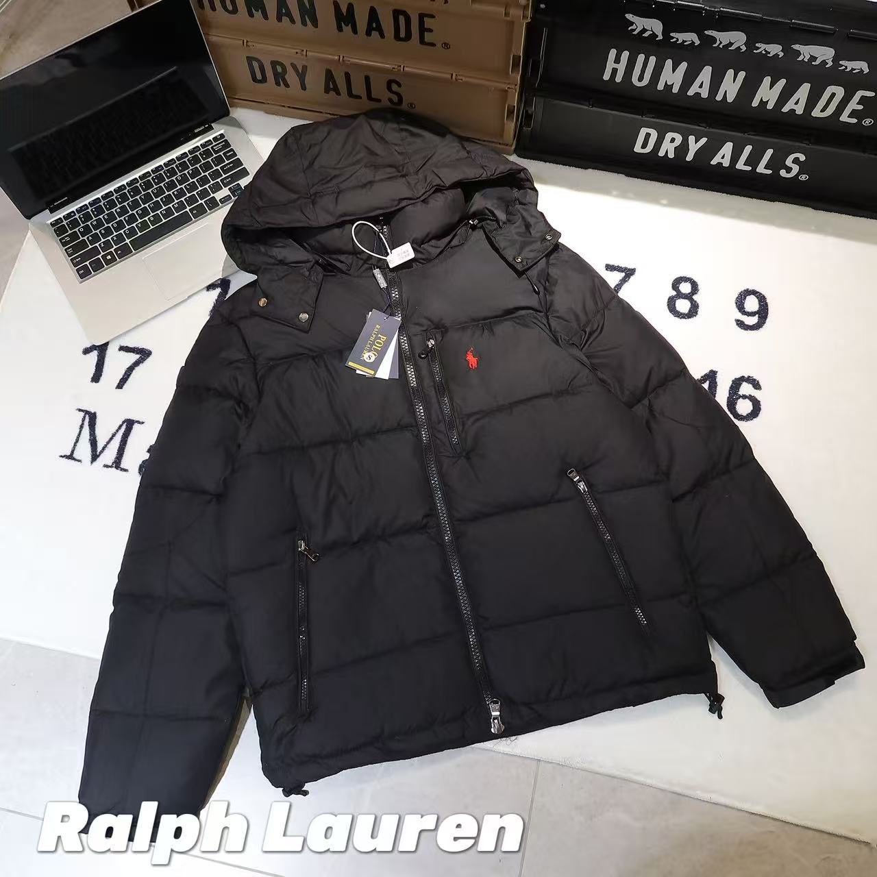 -Ralph Lauren拉夫勞倫五戰馬刺繡可拆卸連帽羽絨服