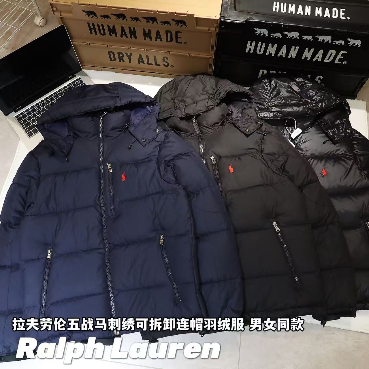 -Ralph Lauren拉夫勞倫五戰馬刺繡可拆卸連帽羽絨服 