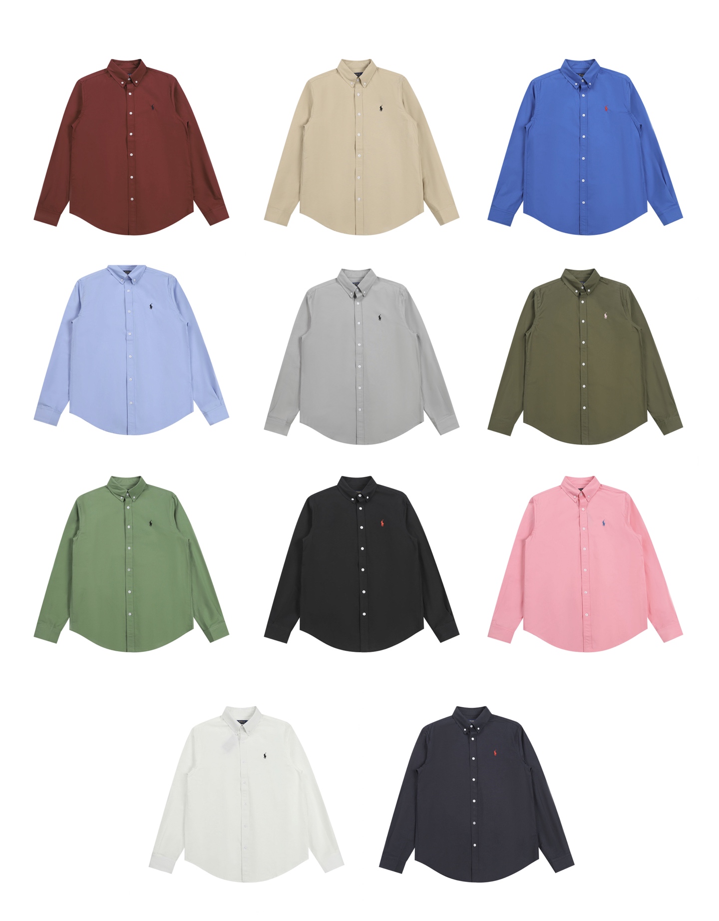 Ralph Lauren拉夫勞倫牛津紡純色Logo刺繡排扣翻領經典長袖休閒襯衫