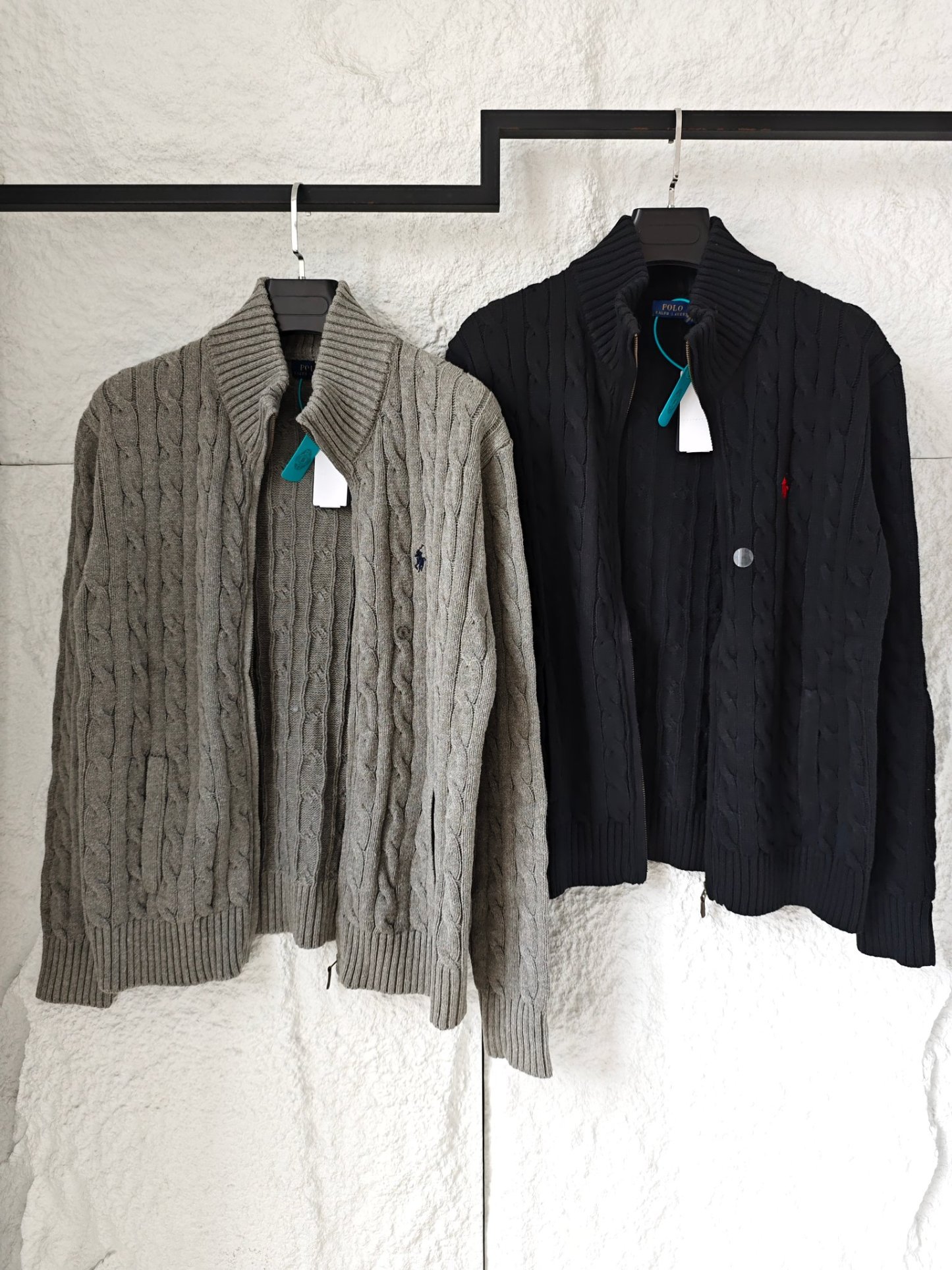 Ralph Lauren 高領立領徽標刺繡全拉鍊長袖麻花針織毛衣外套