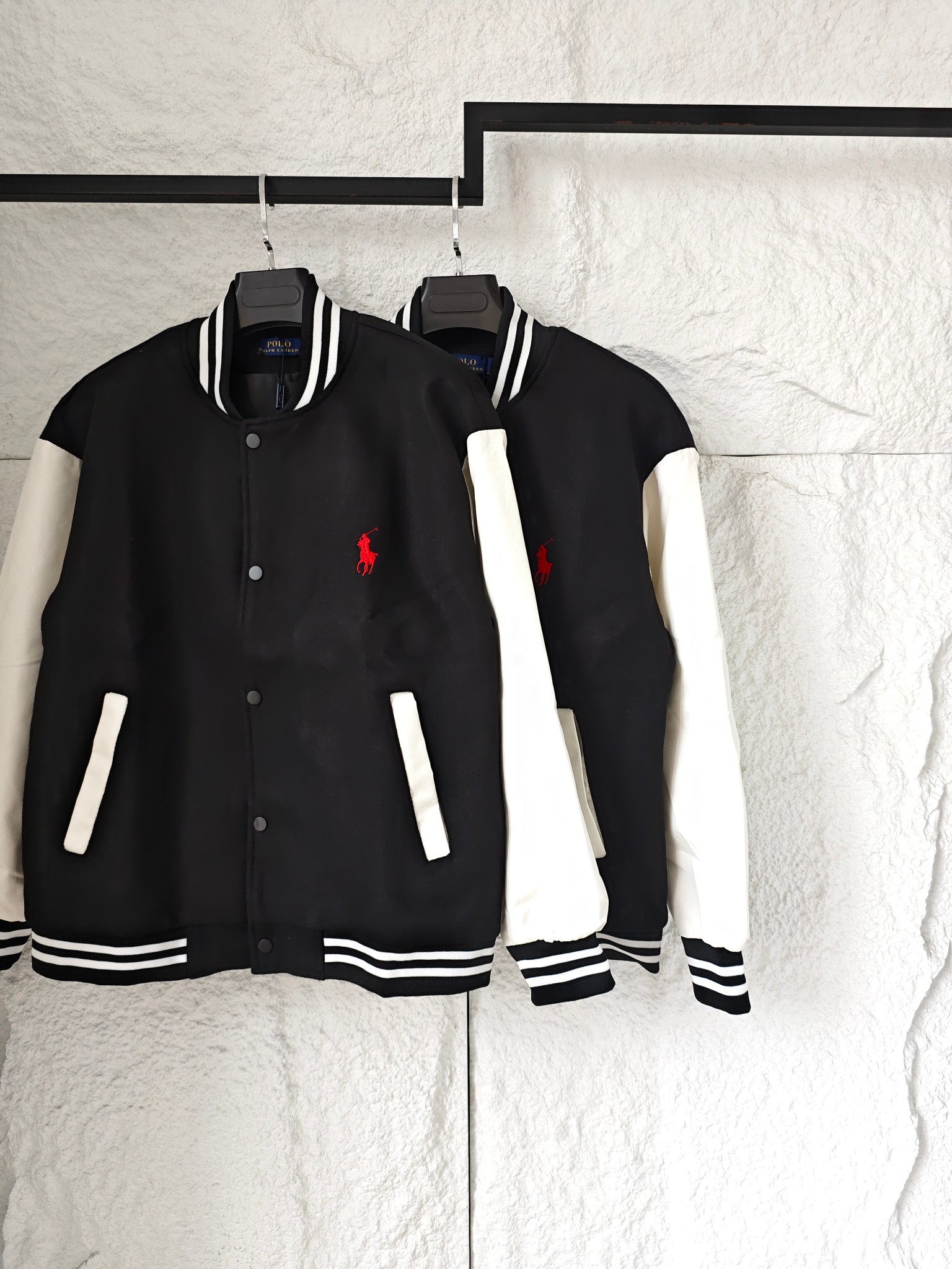 Ralph Lauren 拉夫勞倫小馬徽標刺繡皮袖毛呢棒球服休閒夾克外套