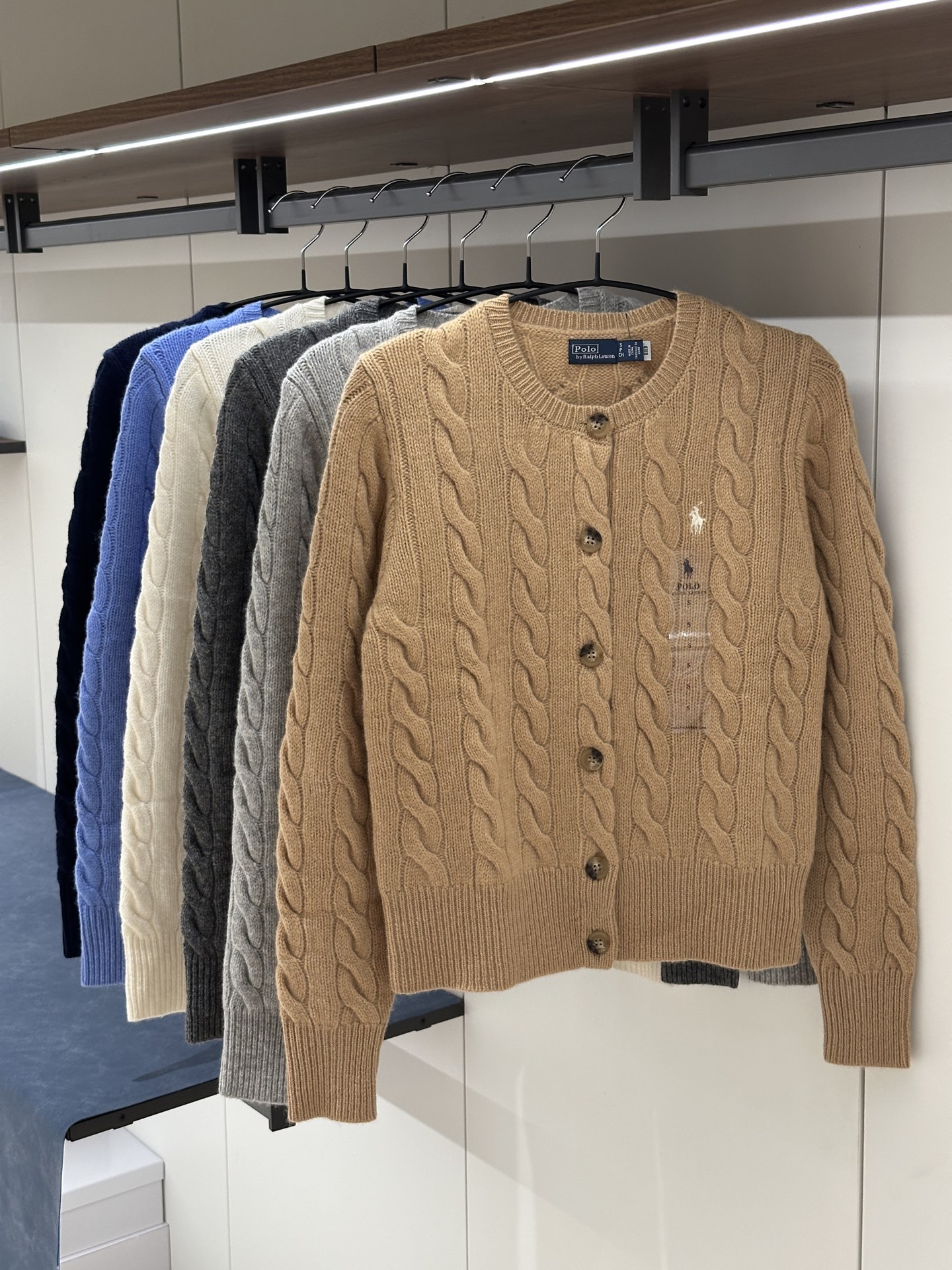 Ralph Lauren 純色絞花針織單排扣針織衫 女款 