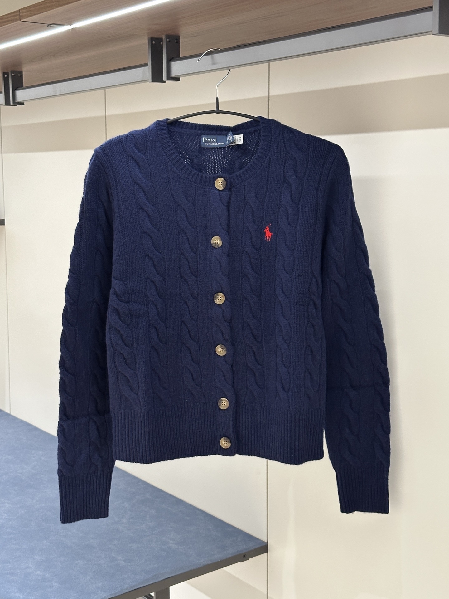 Ralph Lauren 純色絞花針織單排扣針織衫 女款 