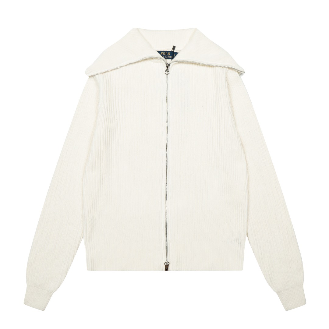 Ralph Lauren大翻領純色基礎全拉鍊女神款針織開衫