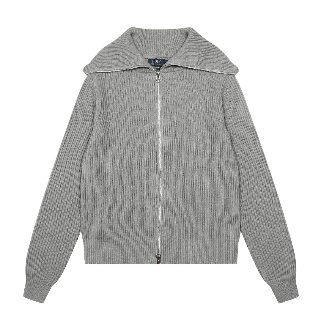 Ralph Lauren大翻領純色基礎全拉鍊女神款針織開衫