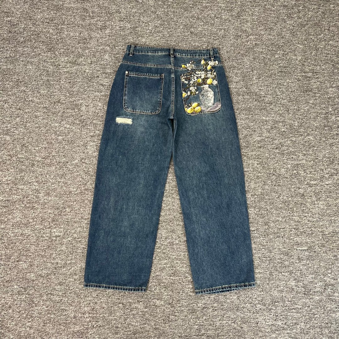 Derchutze "garden of eden" indigo Denim 靛藍色伊甸園刺繡牛仔褲