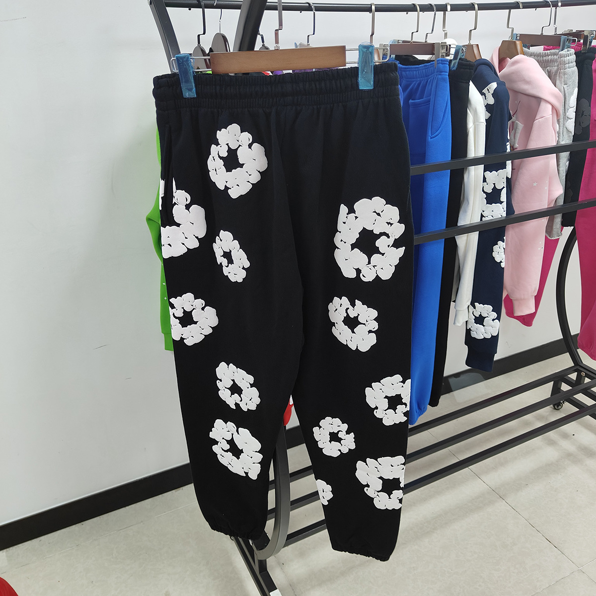 歐美潮牌跨境DENIM TEARS木棉花發泡設計印花長褲男女秋冬運動褲