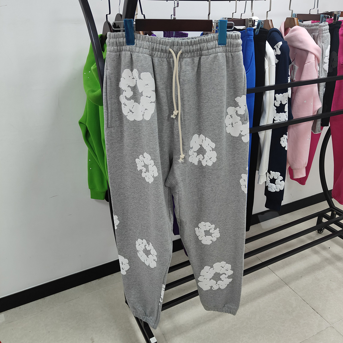 歐美潮牌跨境DENIM TEARS木棉花發泡設計印花長褲男女秋冬運動褲