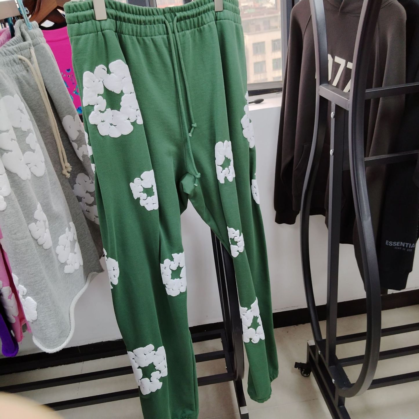 歐美潮牌跨境DENIM TEARS木棉花發泡設計印花長褲男女秋冬運動褲