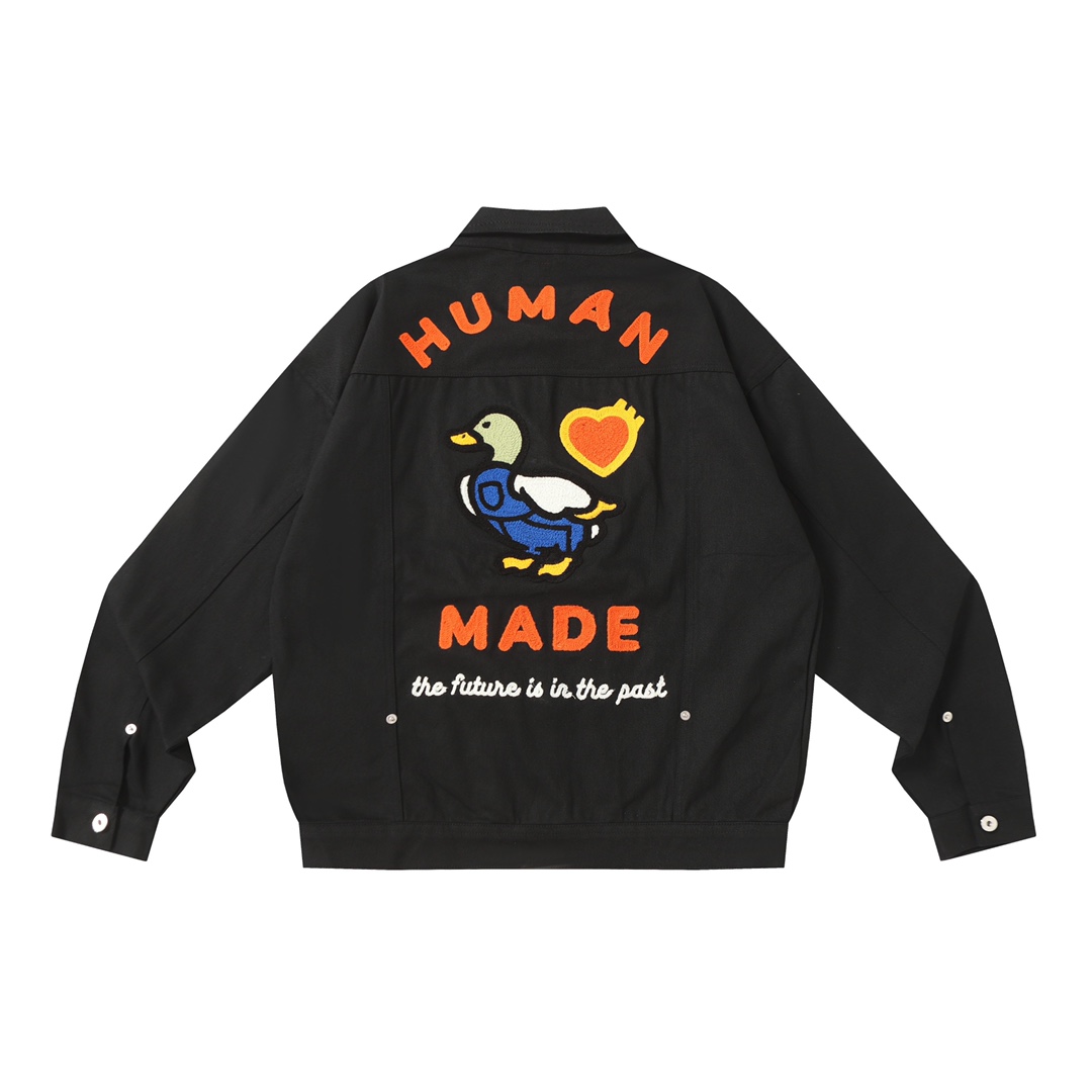 HUMAN MADE 新款秋冬款刺繡編織愛心牛仔鴨子字母休閒洗水工裝牛仔外套