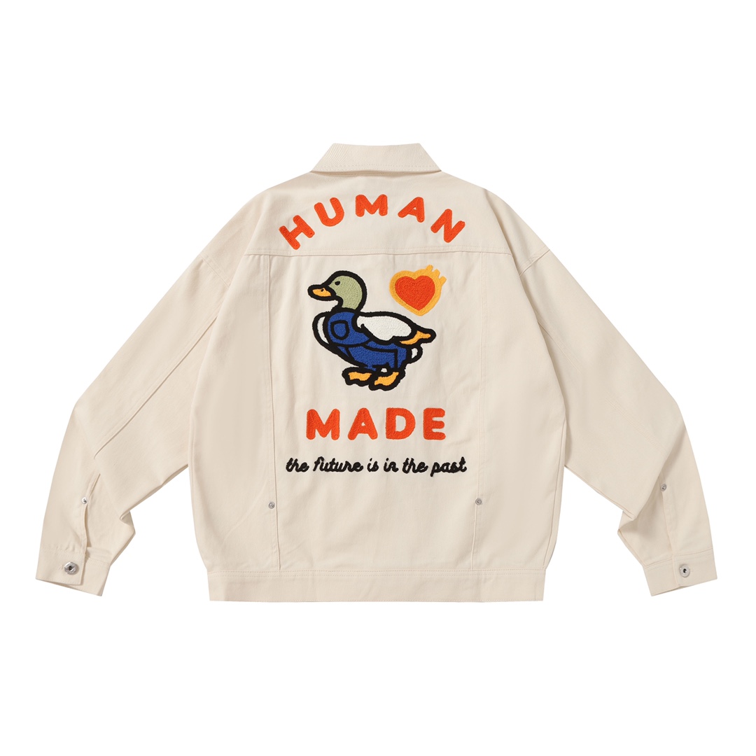 HUMAN MADE 新款秋冬款刺繡編織愛心牛仔鴨子字母休閒洗水工裝牛仔外套