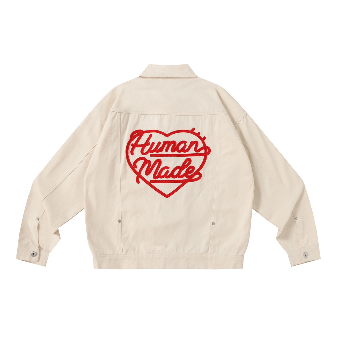 HUMAN MADE 新款秋冬款刺繡編織愛心字母休閒水洗工裝牛仔外套