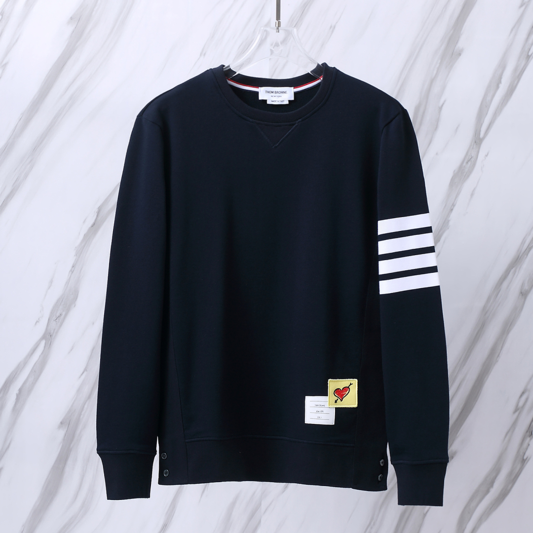 THOM BROWNE 經典色織七夕限定款情侶四條杠圓領套頭衛衣