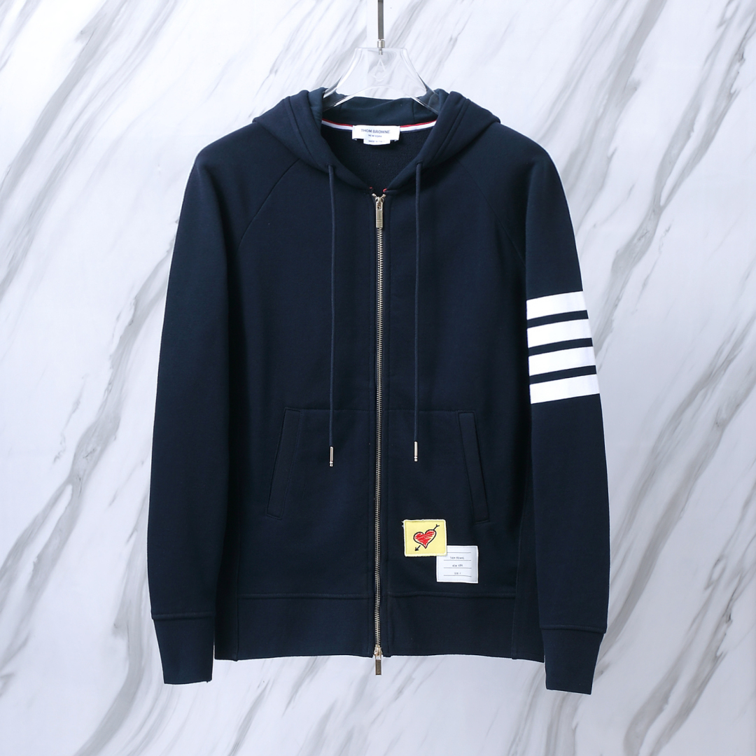 THOM BROWNE 四條杠七夕限量款情侶經典毛圈棉高版本拉鍊衛衣套裝