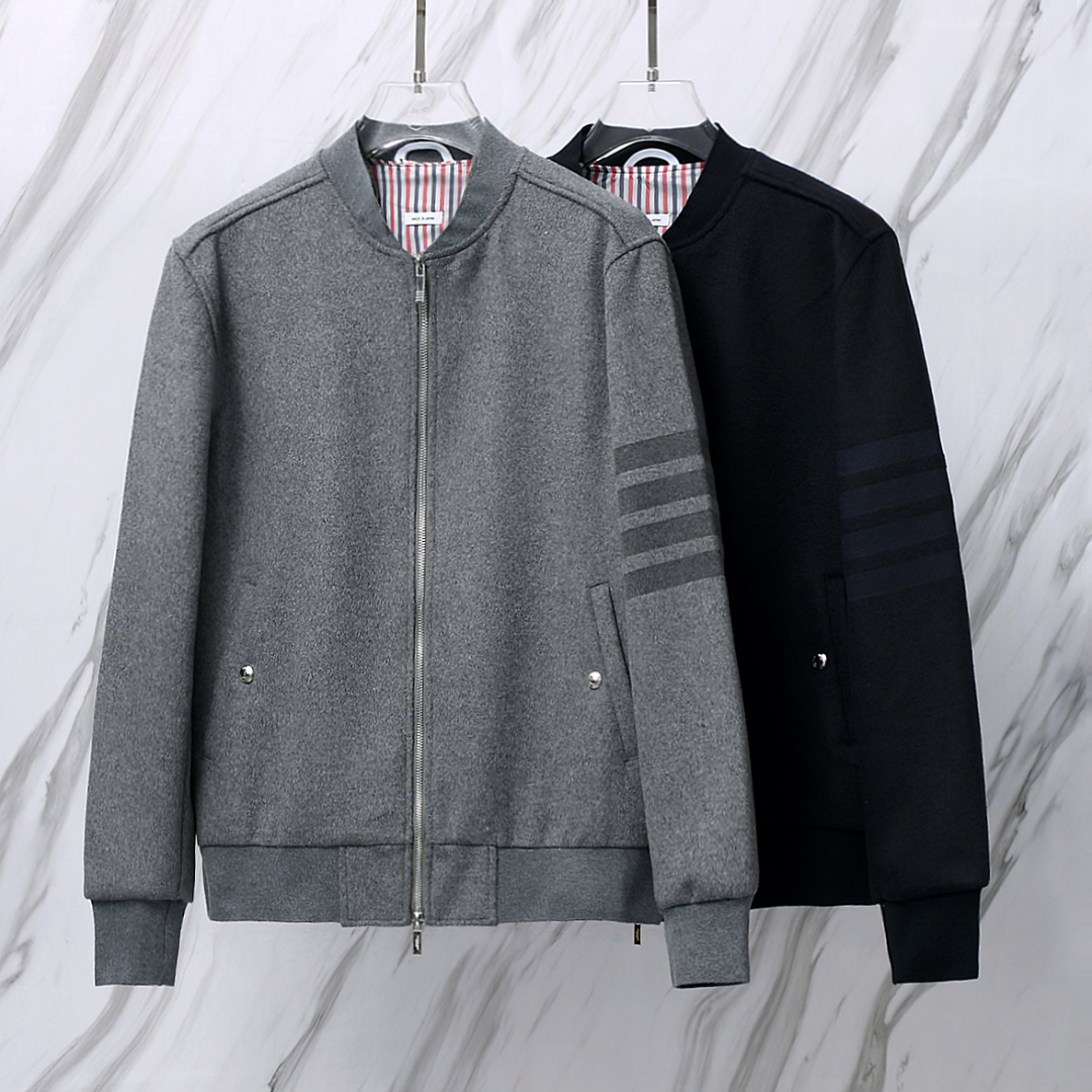  THOM BROWNE 湯姆布朗 .TB尼子毛料厚款夾克棒球服拉鍊外套