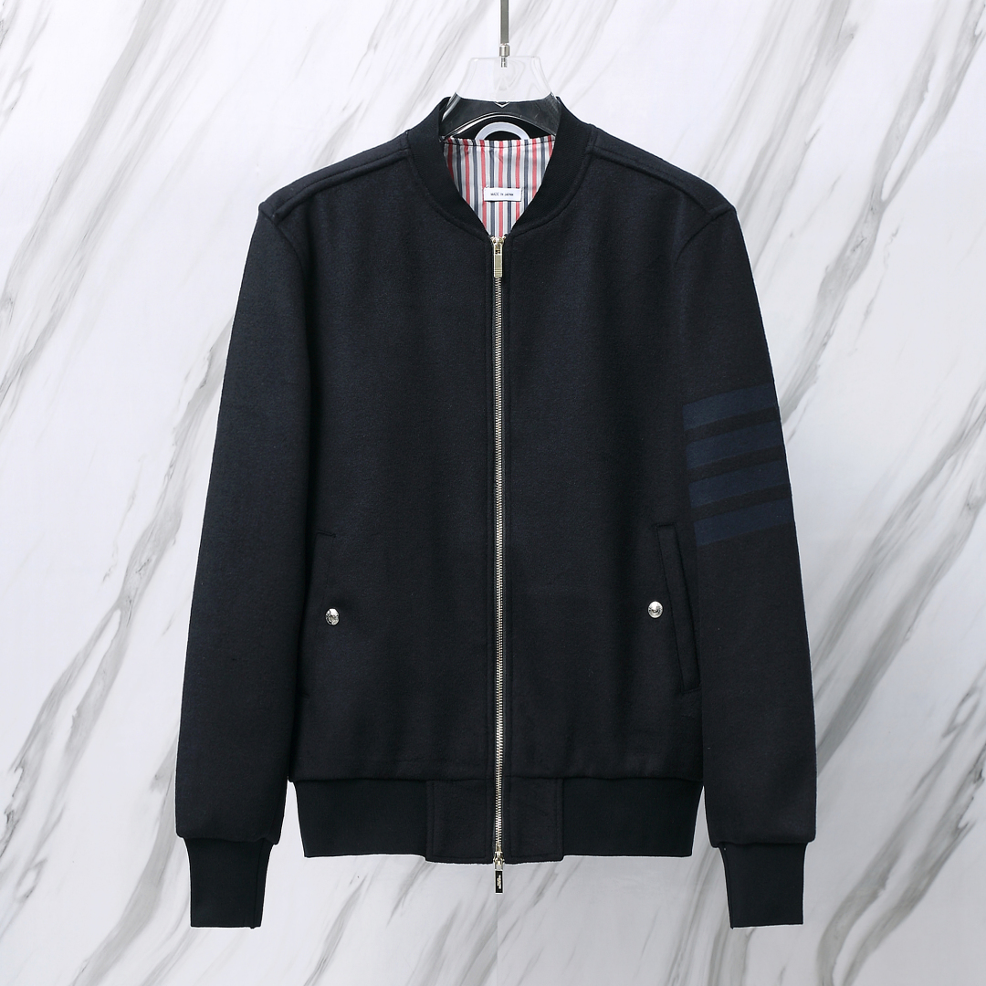 THOM BROWNE 湯姆布朗 .TB尼子毛料厚款夾克棒球服拉鍊外套
