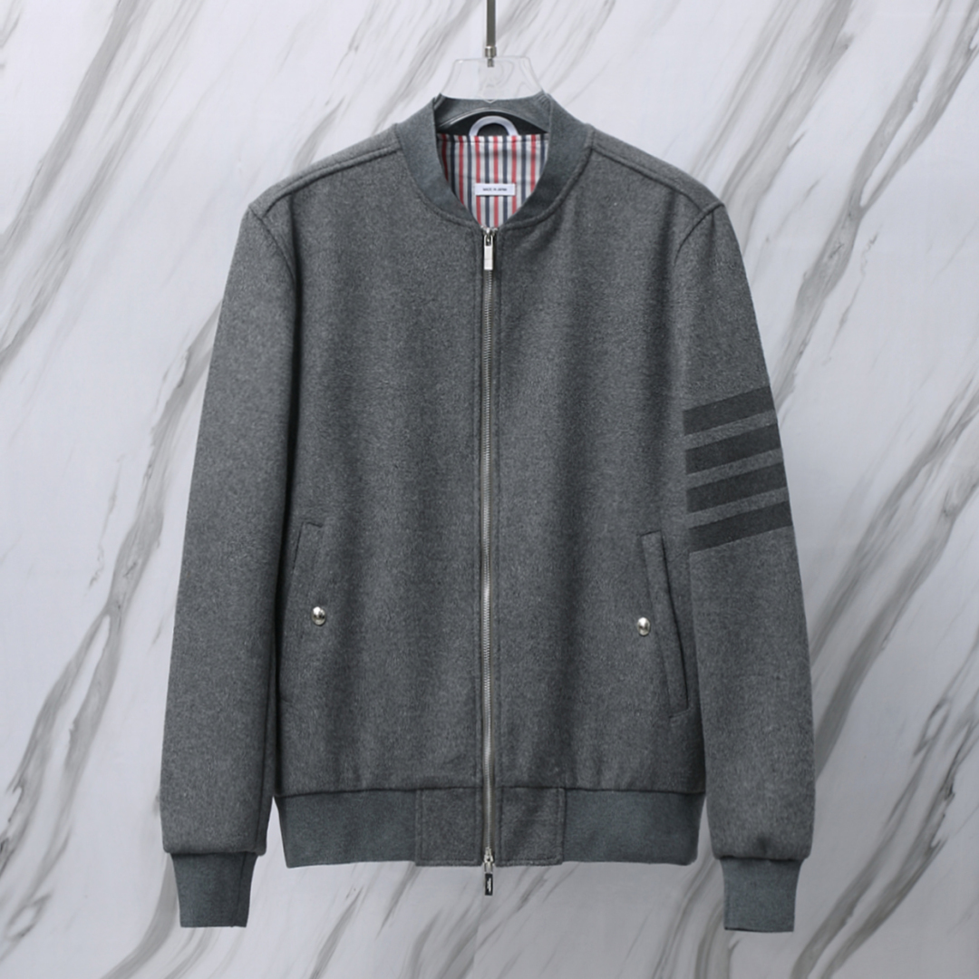 THOM BROWNE 湯姆布朗 .TB尼子毛料厚款夾克棒球服拉鍊外套