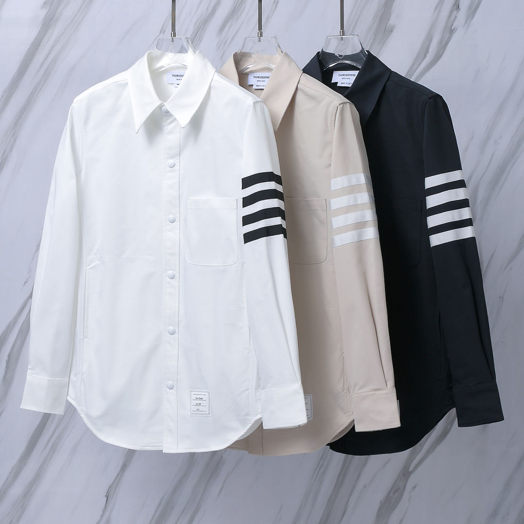THOM BROWNE .TB 尼龍夾克襯衫白色四道杠高版本重工襯衣外套
