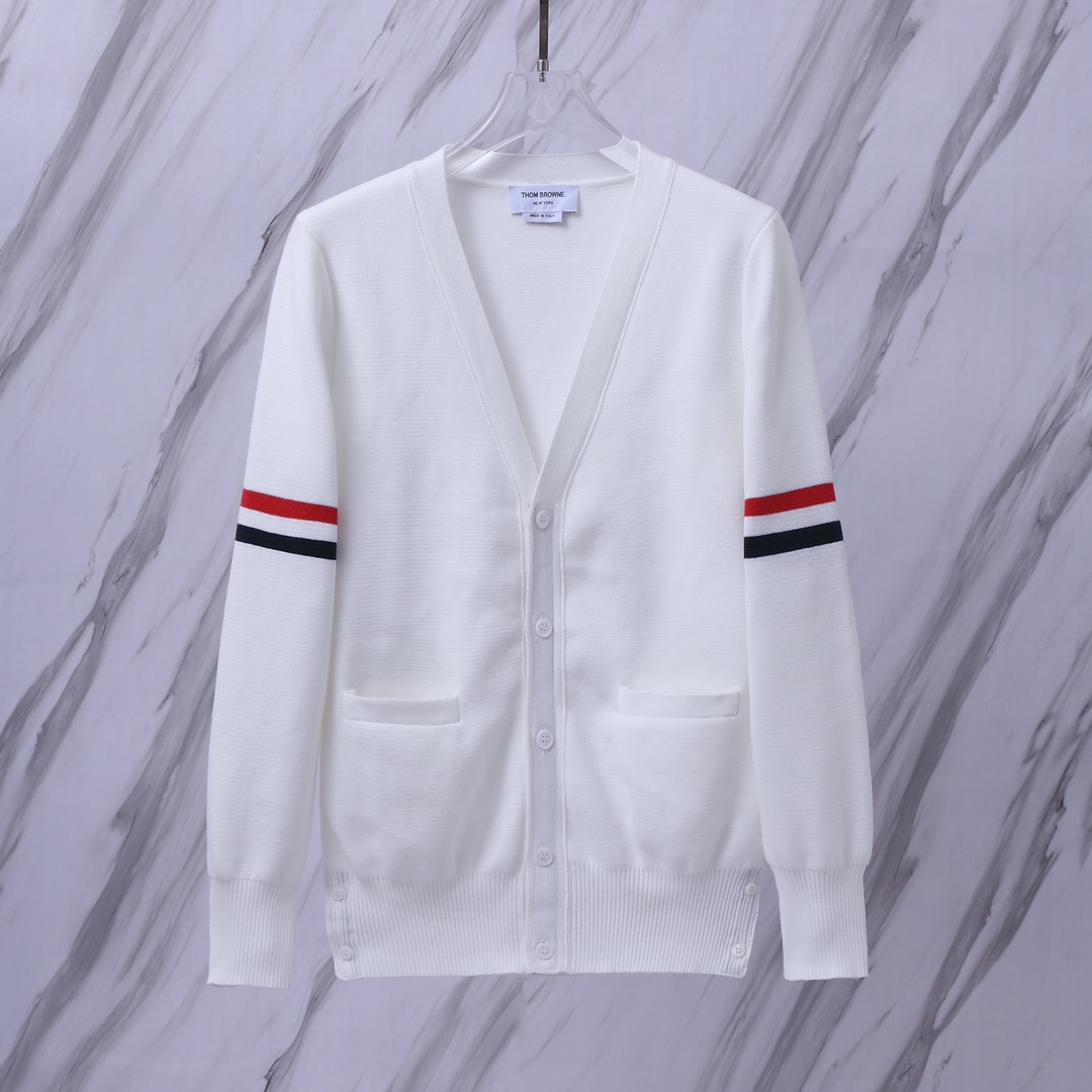 THOM BROWNE .TB經典雙袖標加厚毛衣五扣開衫