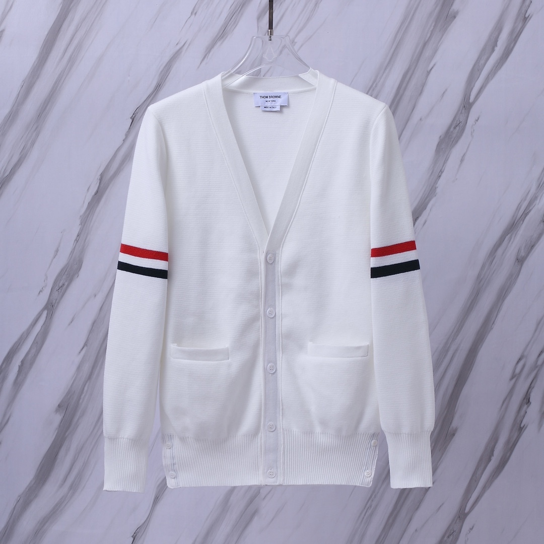 THOM BROWNE .TB經典雙袖標加厚毛衣五扣開衫