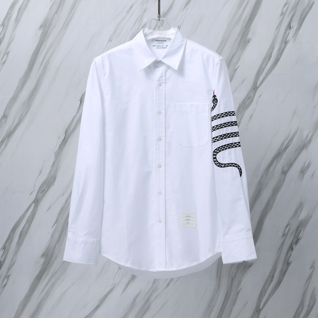  THOM BROWNE TB襯衫蛇年限定新款手臂刺繡花紋長袖休閒襯衫