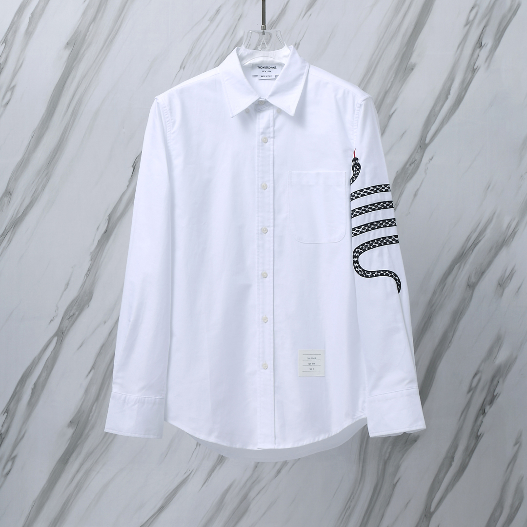 THOM BROWNE TB襯衫蛇年限定新款手臂刺繡花紋長袖休閒襯衫