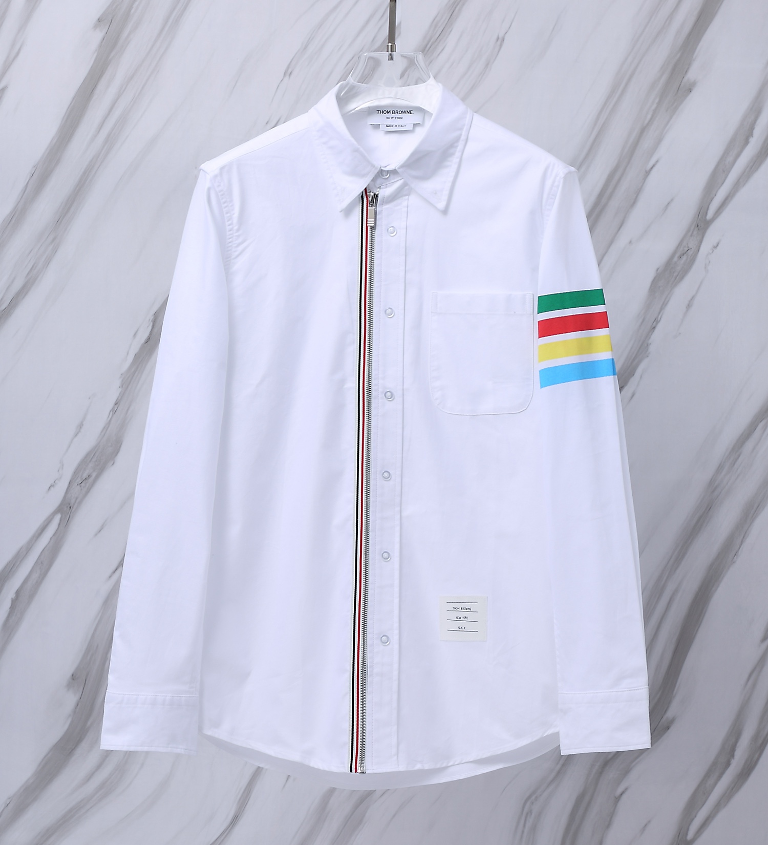 THOM BROWNE TB襯衫經典拉鍊襯衫彩虹條紋新款開衫外套